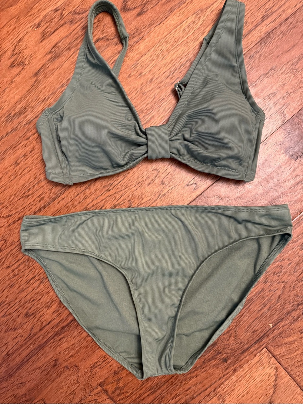 Shade & Shore Olive Green Knot-Front Bikini Set Large